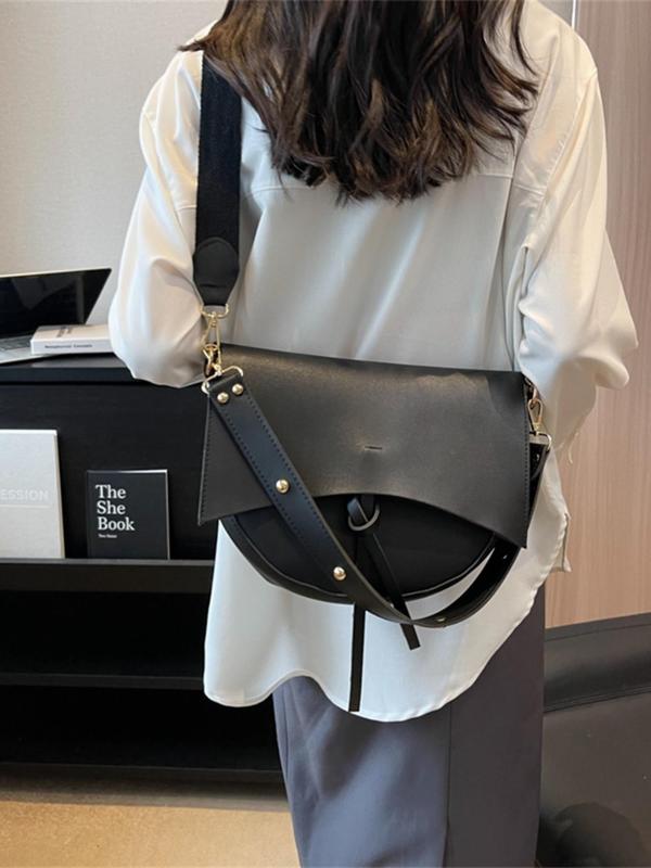 Women's Solid Color Saddle Bag, Fashionable PU Leather Texture Crossbody Bag for Daily Used, Casual Trendy Versatile High-quality Daily Commuting Bag