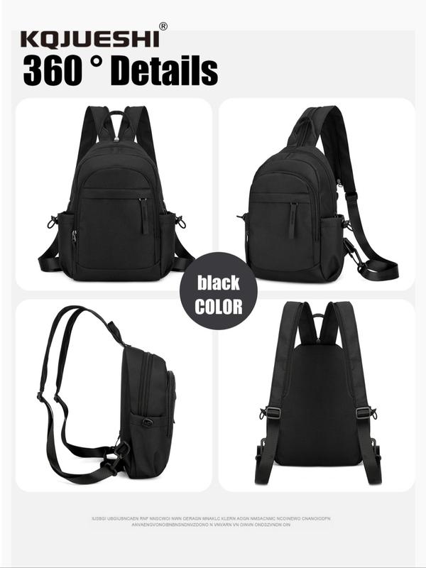 Men's Casual Solid Color Zipper Chest Bag,  Large Capacity Multi-pocket Multi-compartment Anti-scratch Waterproof Nylon Bag, Fashionable Sling Bag for Daily Used