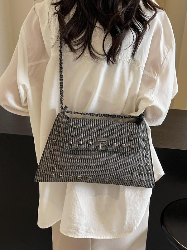 Women's Studded Decor Shoulder Bag, Pu Crossbody Bag for Daily Used, Casual Trendy Versatile High-quality Daily Commuting Bag, Girl Fashion Shopping Bag, Bags for Women