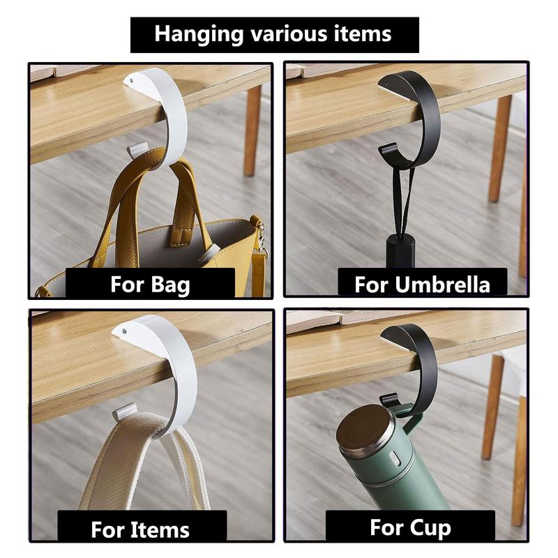 2PCS C Shape Purse Hook - Heavy Duty Table Handbag Hanger - Foldable Alloy Bag Holder for Desk - 2 Black