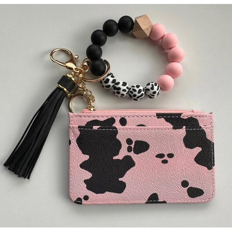 Cow Print Slim Wallet & Wristlet with Zipper