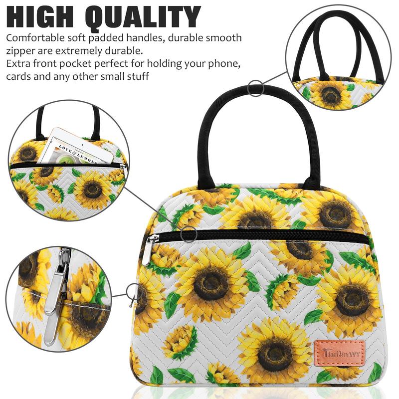 Flower Pattern Bento Bag, 1 Count Portable Multifunctional Insulated Lunch Bag with Handle, Lunch Box Storage Bag for School Office Outdoor Camping Picnic