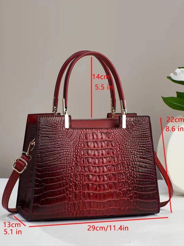 Women's Elegant Crocodile Embossed Handbag, Fashionable Large Capacity Shoulder Bag for Daily Used, Casual Trendy Versatile High-quality Daily Commuting Bag