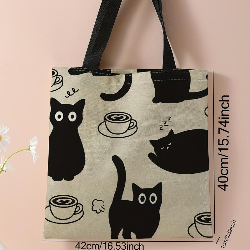 Kawaii Cute Cartoon Printed Handbag, Large Capacity Canvas Shoulder Bag, Women's Casual Reusable Handbag and Shopping Travel Beach Bag plain casual