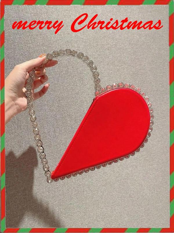 Mini Heart Shape Evening Bag As Gift, Trendy Rhinestone Decorated Handbag for Party Wedding, Novelty Trendy Versatile High-quality Daily Bag for Lovers Day Outfits