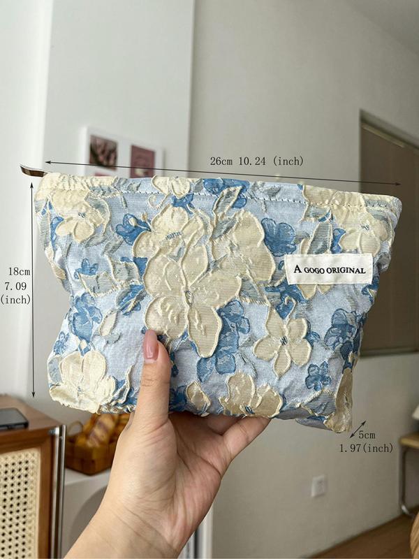 Fashion Letter Patched Design Floral Pattern Makeup Bag, Casual Large Capacity Cosmetic Storage Bag For Women & Girls, Portable Toiletry Bag For Travel & Daily Used