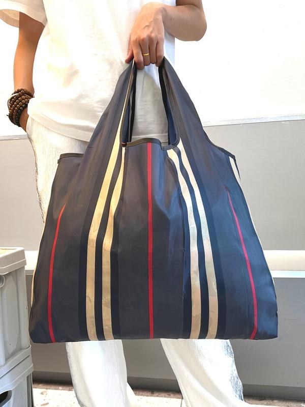 Fashion Striped Pattern Shopping Bag,  Large Capacity Foldable Shoulder Bag, Waterproof Portable Shopping Bag for Daily Use