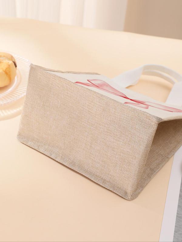 Bowknot Pattern Lunch Bag, Portable Lunch Box Handbag, Large Capacity Lunch Bag for Women & Men, Casual Lunch Bag for School & Office & Camping & Picnic