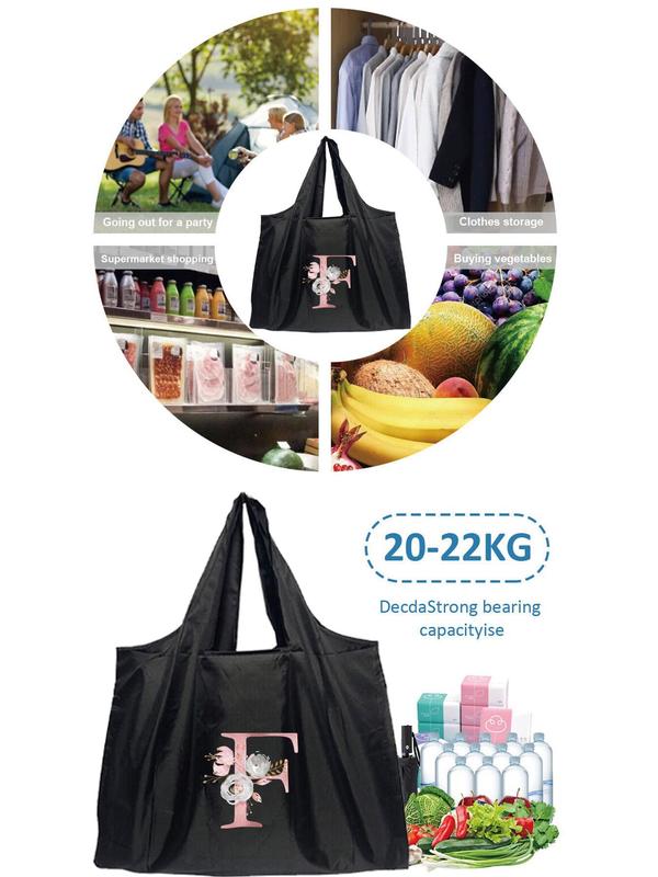 Fashion Letter Graphic Design Shopping Bag, Casual Reusable Travel Grocery Bag, Women's Bags for Daily Used