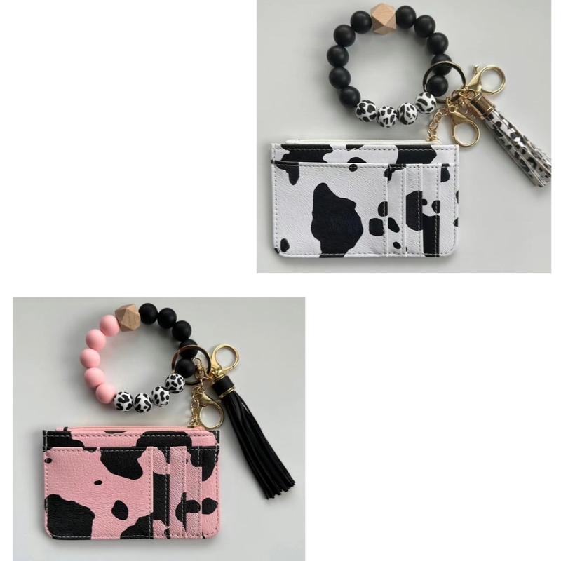 Cow Print Slim Wallet & Wristlet with Zipper