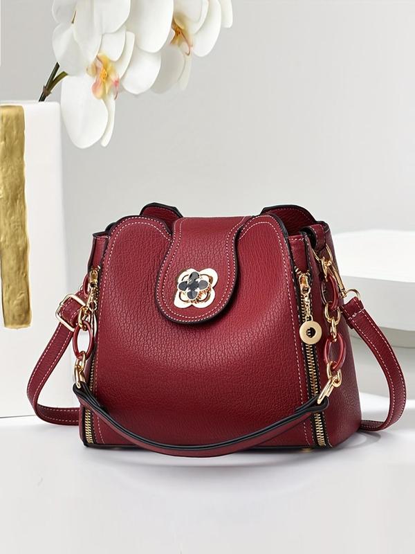 Women's Fashionable Solid Color Shoulder Bag, 2024 New Style Trendy Versatile Buckle Decorated Shoulder Bag, Casual Trendy Versatile Daily Affordable Luxury Bag