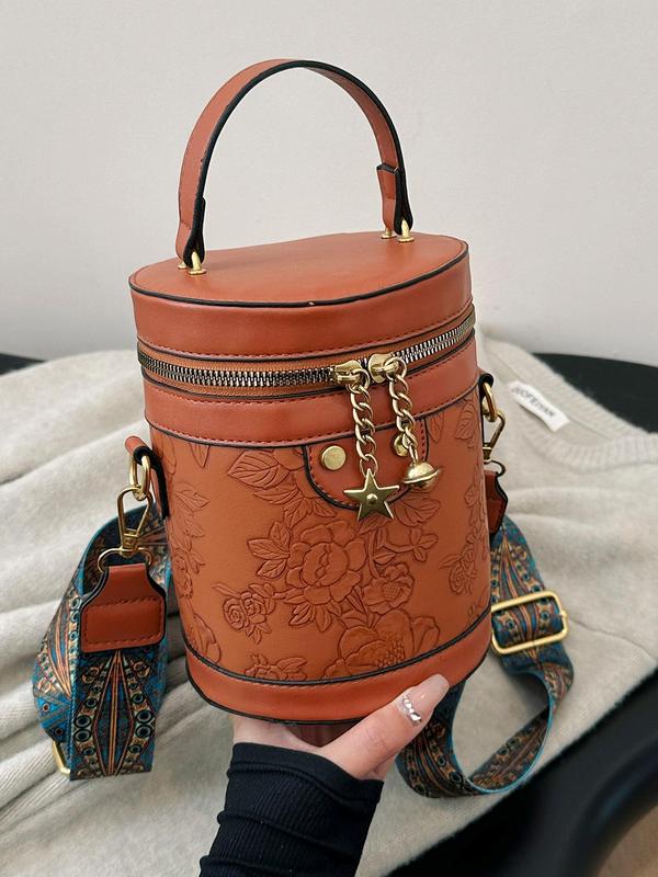 Women's Vintage Floral Embossed Crossbody Bag, 2024 New Style Fashionable PU Leather Shoulder Bag for Daily Used, Casual Trendy Versatile High-quality Daily Commuting Bag