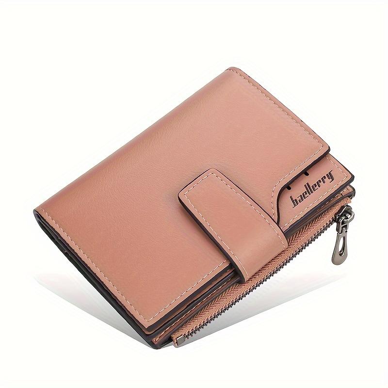 Letter Detail Small Wallet, Women's Simple Faux Leather Fold Wallet With Multiple Card Slots & Zipper Pocket