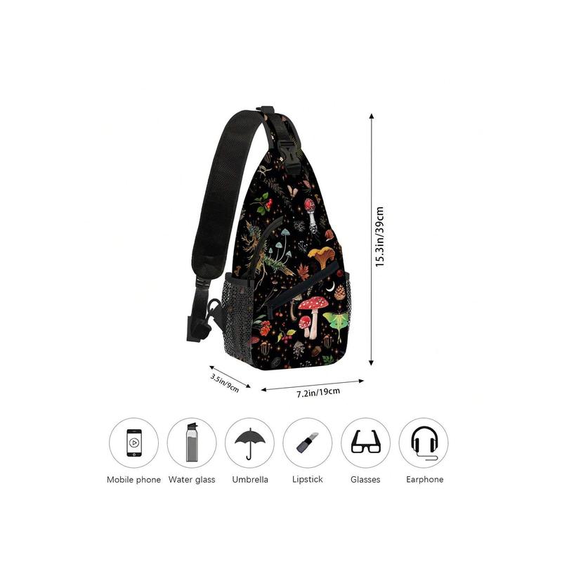 Mushroom & Butterfly Pattern Sling Bag, Crossbody Bag, Shoulder Bag, Chest Bag, Travel Hiking Daypack, Unisex College Bag Hot Sale Fathers Day Gifts Summer