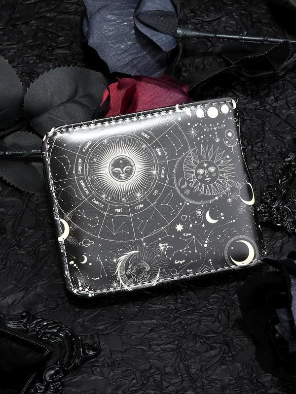 Men's Casual Star & Moon Pattern Short Wallet, Trendy Zipper Card Holder, Business Card Holder for Men for Daily Use