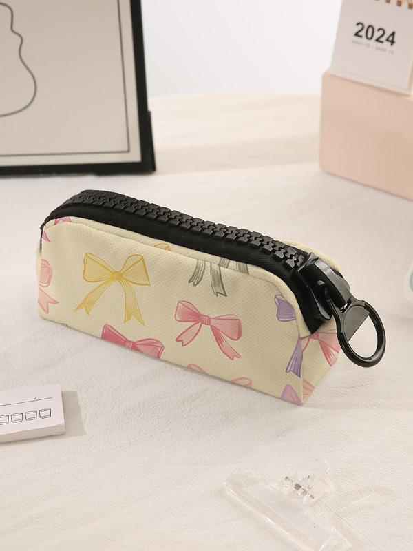 Cartoon Bow Pattern Makeup Bag, Large Zipper Makeup Bag, Durable Polyester Storage Bag, Spacious Zipper Makeup Bag for School Supplies and Stationery