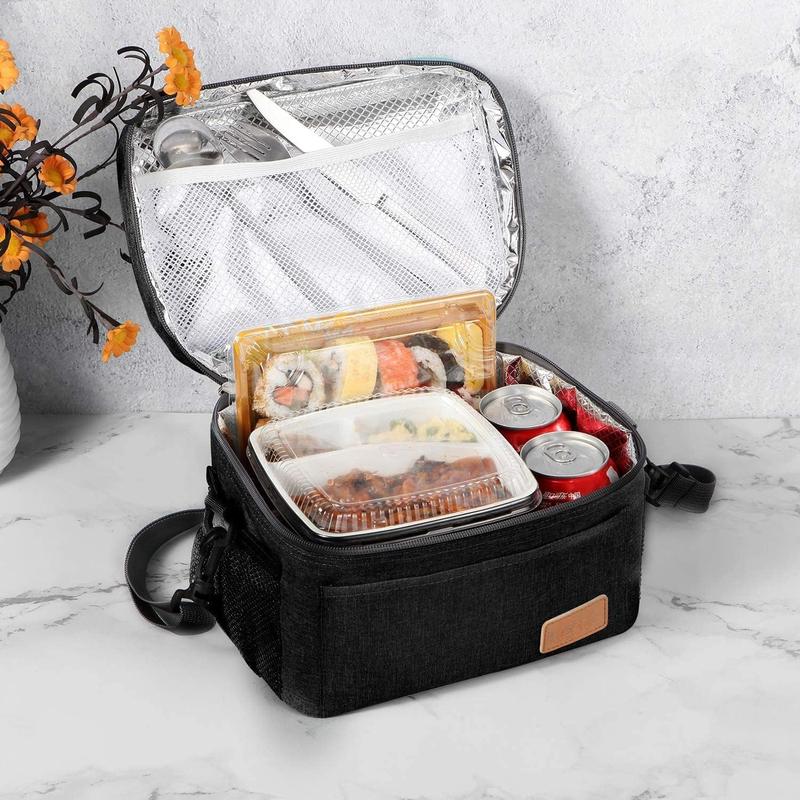 Lunch Bag for Men Women, Insulated Reusable Lunch Box Leakproof Cooler Tote Bag Freezable with Adjustable Shoulder Strap for Office Work Picnic Beach(Black)