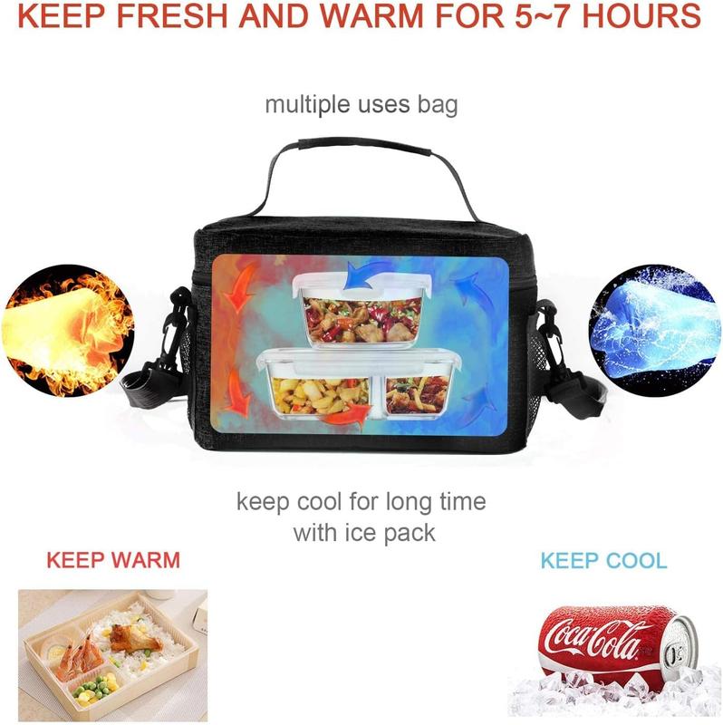 Lunch Bag for Men Women, Insulated Reusable Lunch Box Leakproof Cooler Tote Bag Freezable with Adjustable Shoulder Strap for Office Work Picnic Beach(Black)