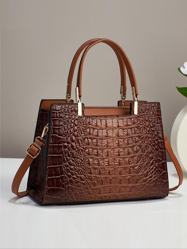 Women's Elegant Crocodile Embossed Handbag, Fashionable Large Capacity Shoulder Bag for Daily Used, Casual Trendy Versatile High-quality Daily Commuting Bag