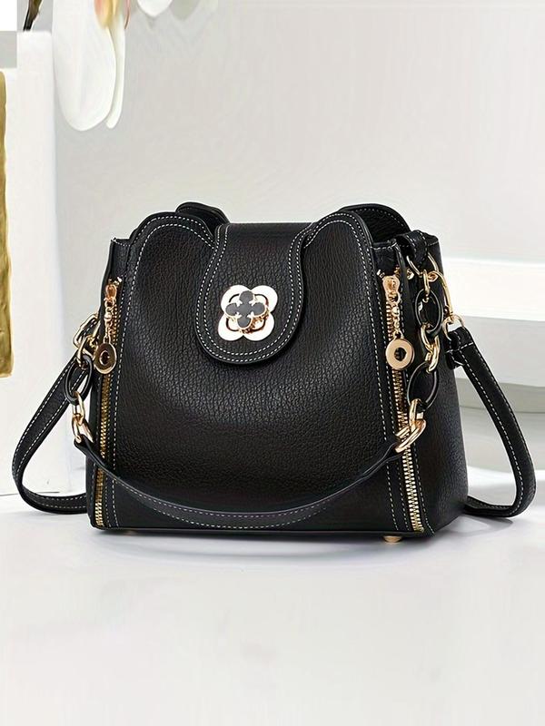 Women's Fashionable Solid Color Shoulder Bag, 2024 New Style Trendy Versatile Buckle Decorated Shoulder Bag, Casual Trendy Versatile Daily Affordable Luxury Bag