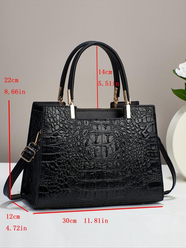 Women's Elegant Crocodile Embossed Handbag, Fashionable Large Capacity Shoulder Bag for Daily Used, Casual Trendy Versatile High-quality Daily Commuting Bag