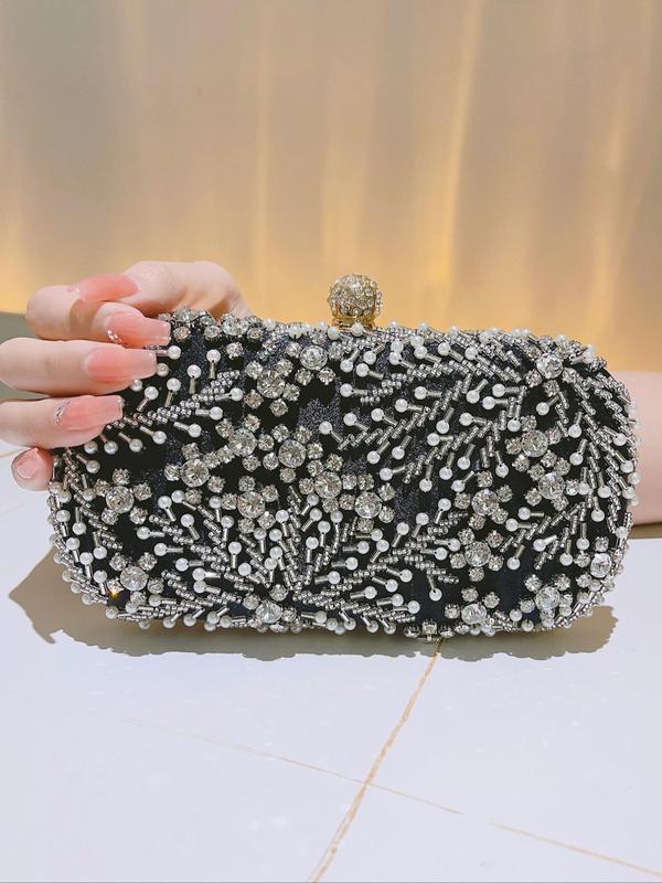 Women's Elegant Flower Decor Rhinestone Decor Evening Bag, Fashion Elegant Versatile Clutch Purse, Gorgeous Shoulder Bag With Chain Strap