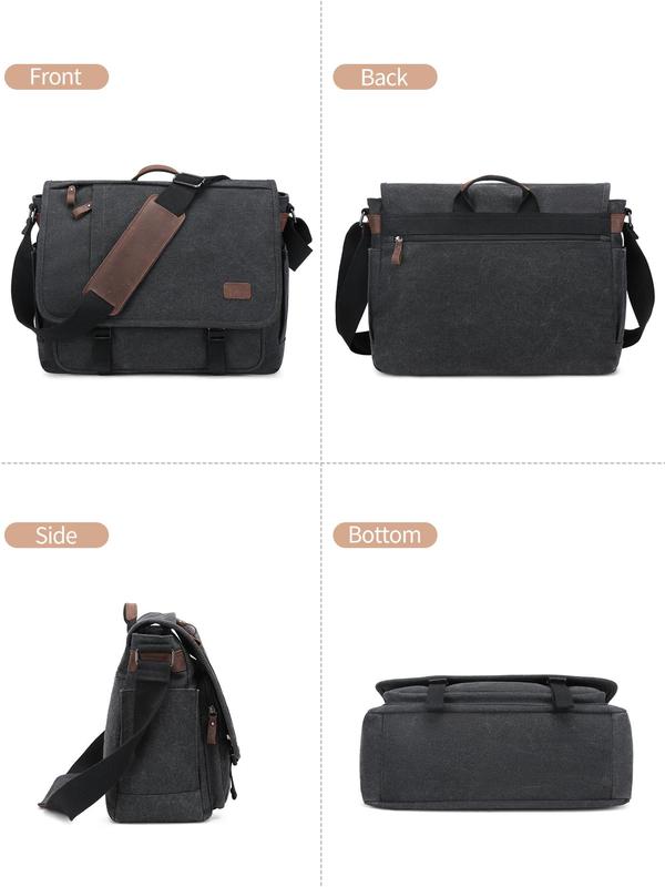 Men's Letters Patched Canvas Messenger Bag Set, Business Waterproof Zipper Crossbody Bag & Wallet Set, Trendy Versatile Bag Set for Work & Daily Use