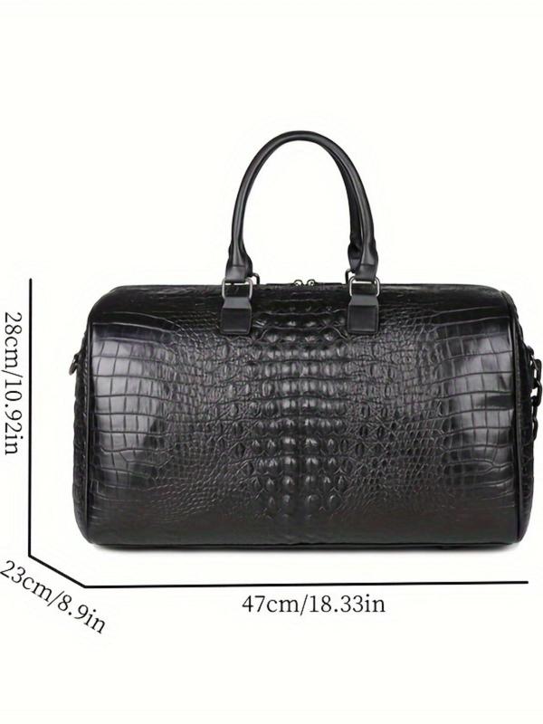 Fashion Crocodile Embossed Large Capacity Travel Bag, Casual Plain Zipper Shoulder Bag, Unisex Commuter Crossbody Bag for Travel & Business