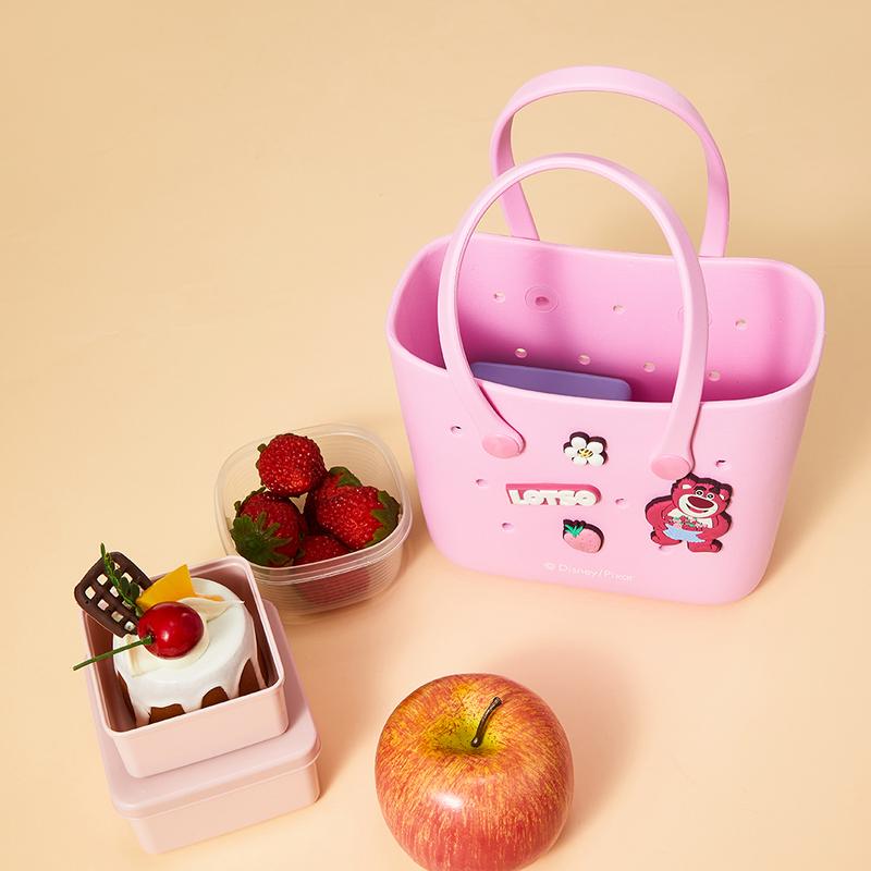 Disney Mini Lunch Bag For Women EVA Lunch Tote Bag Cute Crocs Design Durable Lunch Bags For Girls Small Size Pink Purple Beige With Handle Cute Bento Bags For Tutorial School Work