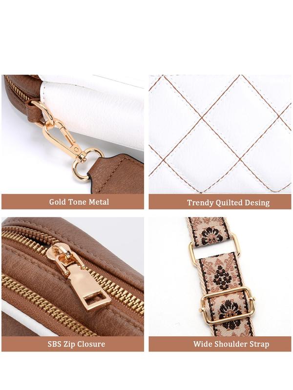 Women's Ethnic Pattern Strap Crossbody Bag, Fashionable Pu Leather Argyle Quilted Shoulder Bag for Daily Used, Casual Trendy Versatile High-quality Daily Commuting Bag