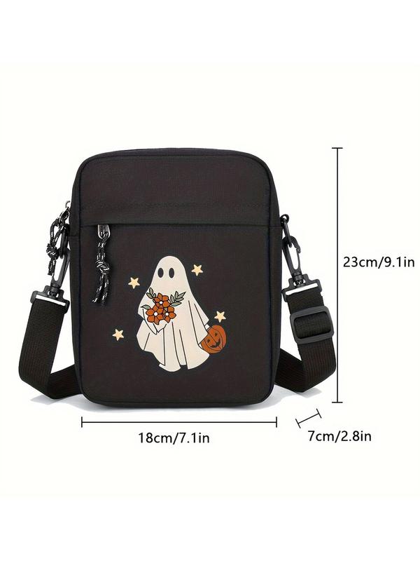 Ghost Pattern Crossbody Bag, Casual Versatile Shoulder Bag for Women, Halloween Themed Trendy All-match Bag for Daily Use