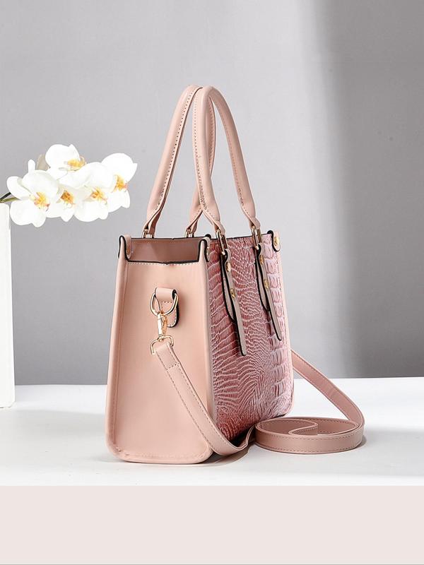 Women's Elegant Crocodile Embossed Handbag & Wristlet & Coin Purse, Fashionable PU Leather Crossbody Bag & Wristlet & Coin Purse, Casual Trendy Versatile High-quality Daily Commuting Bag Set