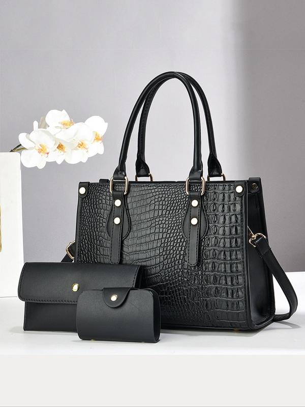 Women's Elegant Crocodile Embossed Handbag & Wristlet & Coin Purse, Fashionable PU Leather Crossbody Bag & Wristlet & Coin Purse, Casual Trendy Versatile High-quality Daily Commuting Bag Set