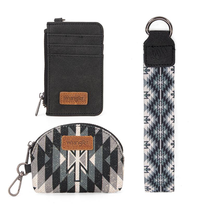 Wrangler 2 PCS SET Canvas Zipper Wristlet Wallet Compact Size Credit Card Holder Suitable for Students and Commuting