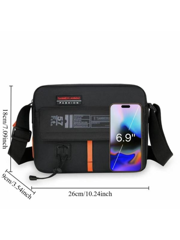 Men's Fashionable Letter Patched Design Crossbody Bag, Casual Large Capacity Shoulder Bag for Business Commuting, Outdoor Leisure Messenger Bag