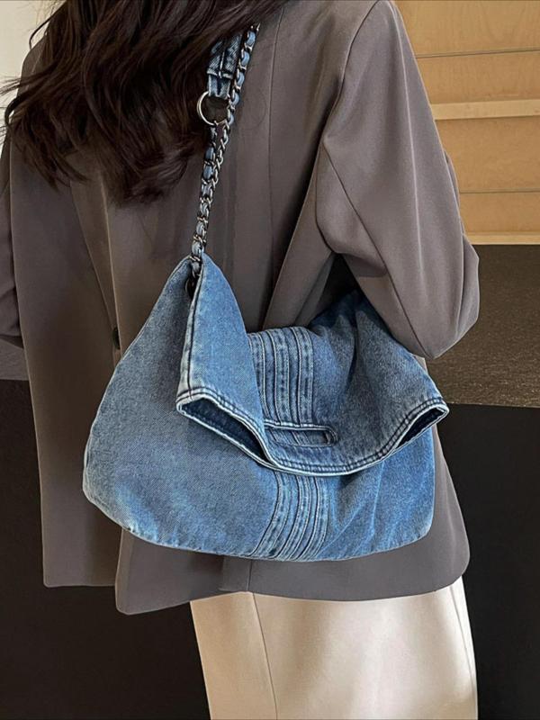 Women's Casual Denim Crossbody Bag, Fashionable Solid Color Shoulder Bag for Daily Used, Casual Trendy Versatile High-quality Daily Commuting Bag