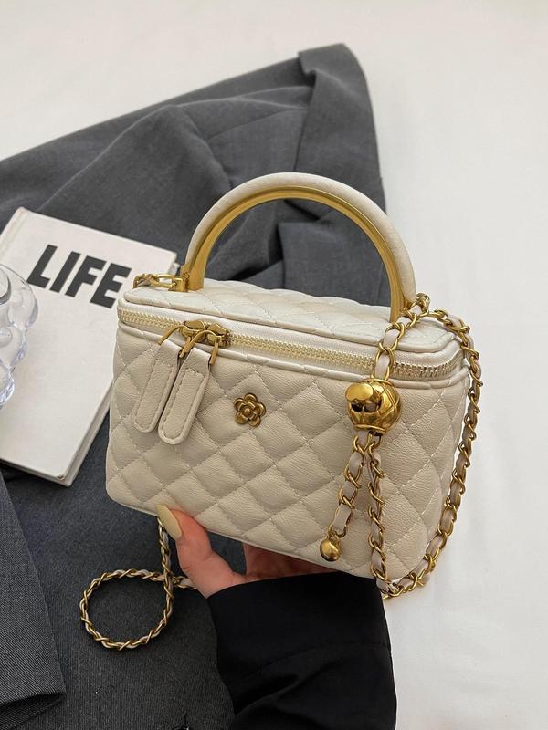 Women's Elegant Quilted Design Chain Strap Handbag, Fashionable Solid Color Square Bag, Casual Trendy Versatile High-quality Daily Commuting Bag