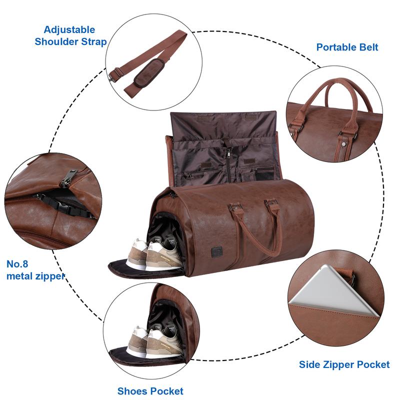 SEYFOCNIA Convertible Garment Duffel Bag, Carry on Luggage for Men and Women - 2 in 1 Hanging Suitcase Suit Business Travel Bag Luggage Trolley Bag Brown