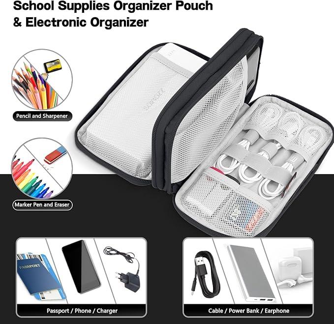 Travel Cable Organizer Bag Pouch Electronic Accessories Carry Case Portable Double Layers All-in-One Storage Bag for Cable, Cord, Charger, Phone