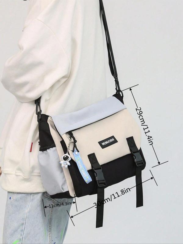 2024 Fall Casual Colorblock Crossbody Bags for Men & Women with Cartoon Charm, Minimalist Nylon Shoulder Bag for Work & School, Trendy Matching Messenger Bag, Designer Crossbody Bags for Men, Harajuku School Bag for College