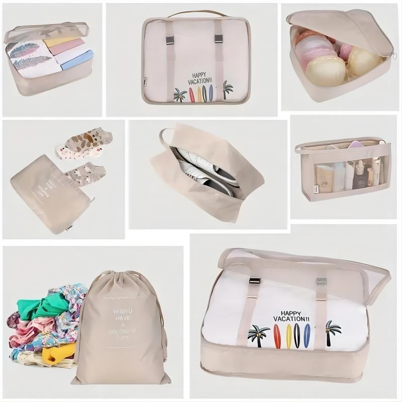 Travel Storage Bag Set (11pcs), Including Drawstring Bag, Zipper Bag, Cosmetic Bag, Underwear Bag & Wash Bag, Summer Essentials Home Organizer, Summer Gift