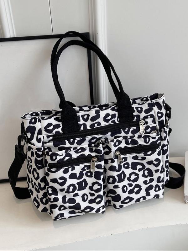 Fashion Leopard Print Tote Bag, Casual Large Capacity Shoulder Bag for Women, Simple Crossbody Bag, Outing Handbag, Office Worker, Commuter, Travel Student