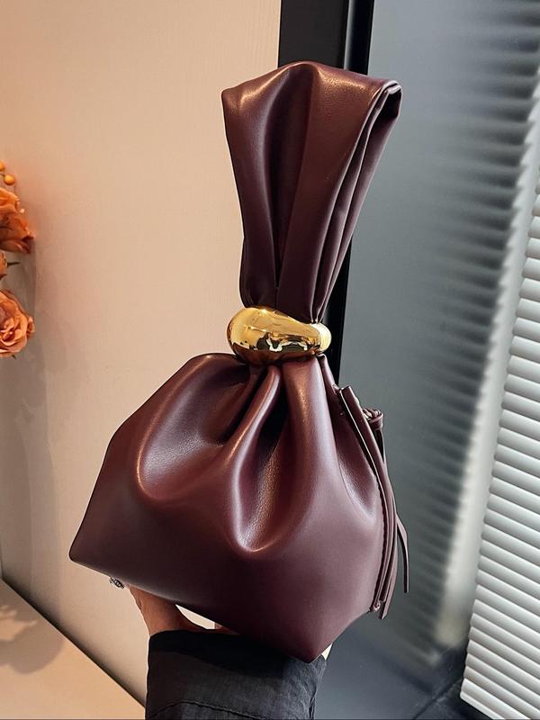 Women's Elegant Ruched Design Bucket Bag, Trendy Versatile Solid Color PU Leather Handbag, Fashionable Cute All-match Handbag for Daily Use