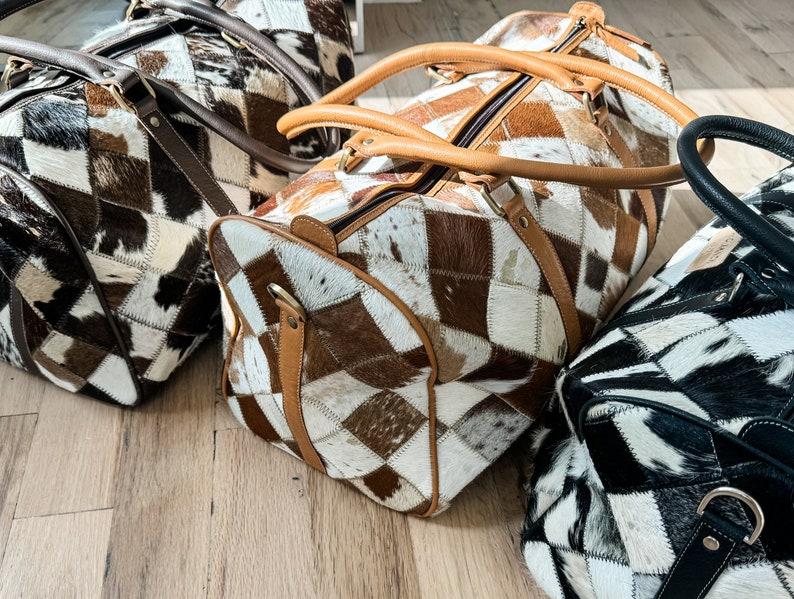 BOHO LUXE DUFFLE leather hair on cowhide duffel travel bag  Tote purse  diaper Bag Weekend Overnight hospital bag  boho ranch luxe