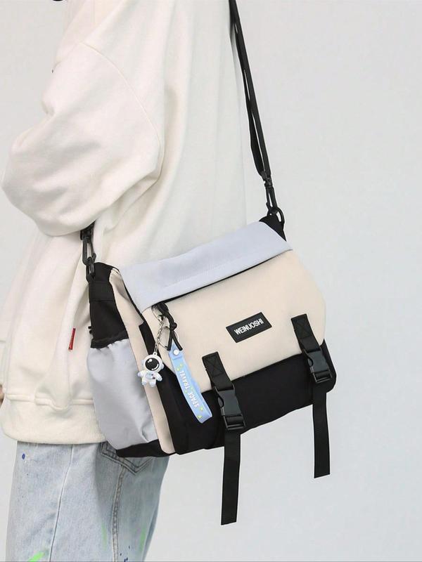 2024 Fall Casual Colorblock Crossbody Bags for Men & Women with Cartoon Charm, Minimalist Nylon Shoulder Bag for Work & School, Trendy Matching Messenger Bag, Designer Crossbody Bags for Men, Harajuku School Bag for College