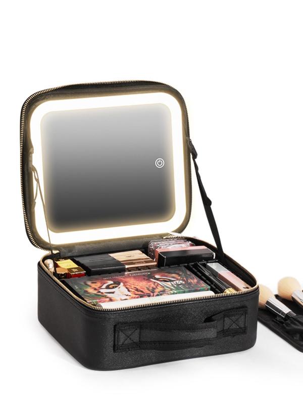 Portable Makeup Bag with Led Light & Mirror As Gift for Summer, Minimalist Large Capacity Cosmetic Storage Bag, Zipper Makeup Organizer Pouch, New Trendy Multifunctional Storage Bag, Travel Cosmetic Bag