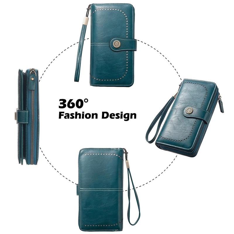 Womens Wallet Credit Card Holder with RFID Blocking Large Capacity Genuine Leather Wristlet Wallets