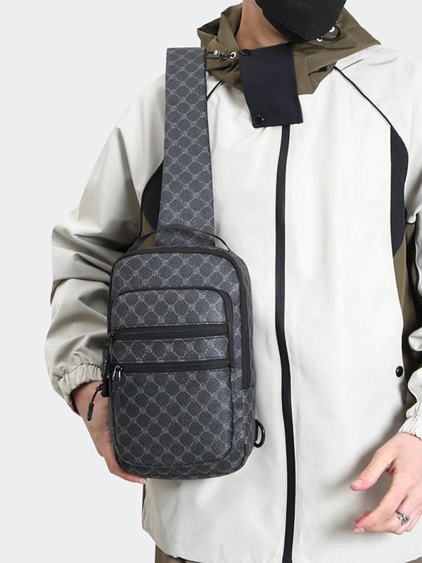 Men's Casual Plaid Pattern Zipper Belt Bag, Large Capacity Chest Bag, Multi-functional Anti-theft Men's Bag, Casual Sports Small Backpack, One-shoulder Cross-body Bag