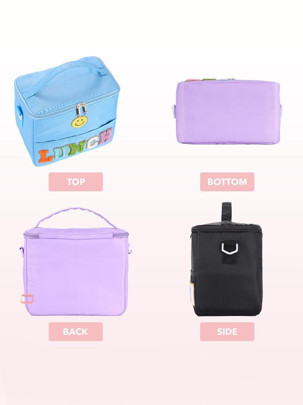 Letter Patched Lunch Bag, Large Capacity Insulated Lunch Bag with Handle, Portable Lunch Bag for Outdoor Camping Picnic School Office