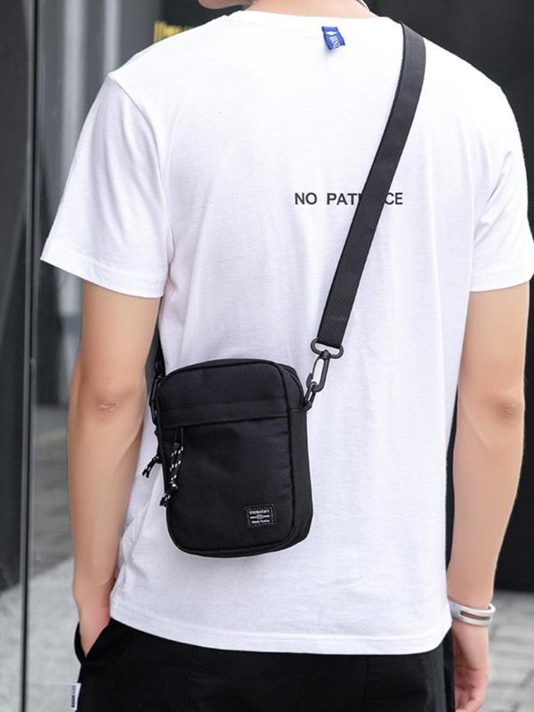 Men's Summer Fashion Solid Matching Shoulder Bag, Letter Patched Zipper Crossbody Bag for Men for School & Office,  Lightweight Crossbody Bag for Daily Used